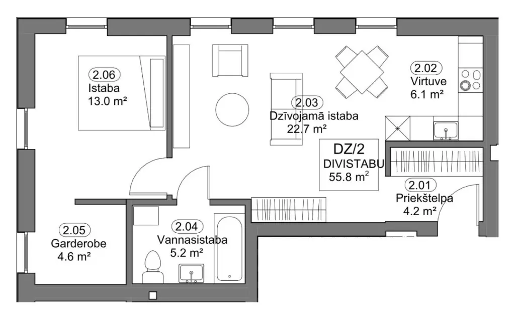 Dzīvokļa Nr. 2 telpu plāns