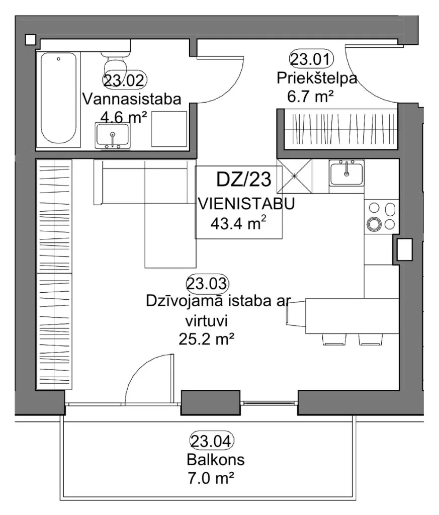 Dzīvokļa Nr. 23 telpu plāns