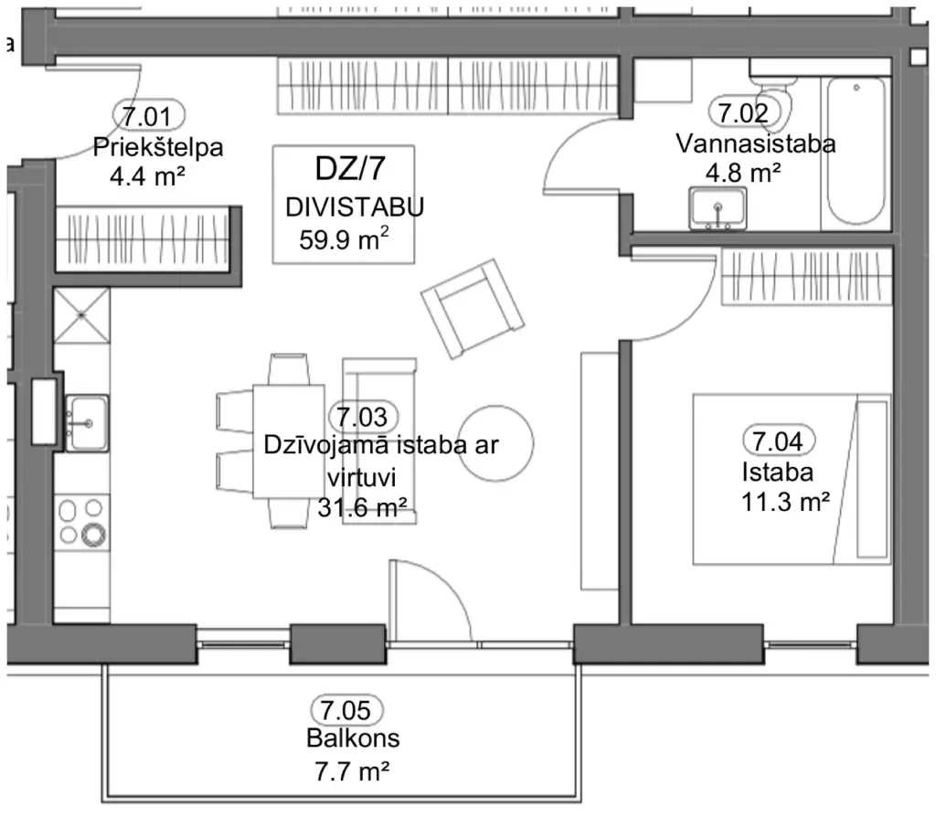 Dzīvokļa Nr. 7 telpu plāns